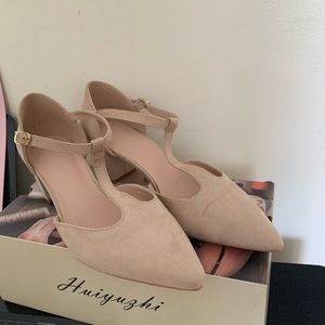 Chic Nude Suede T-strap heels